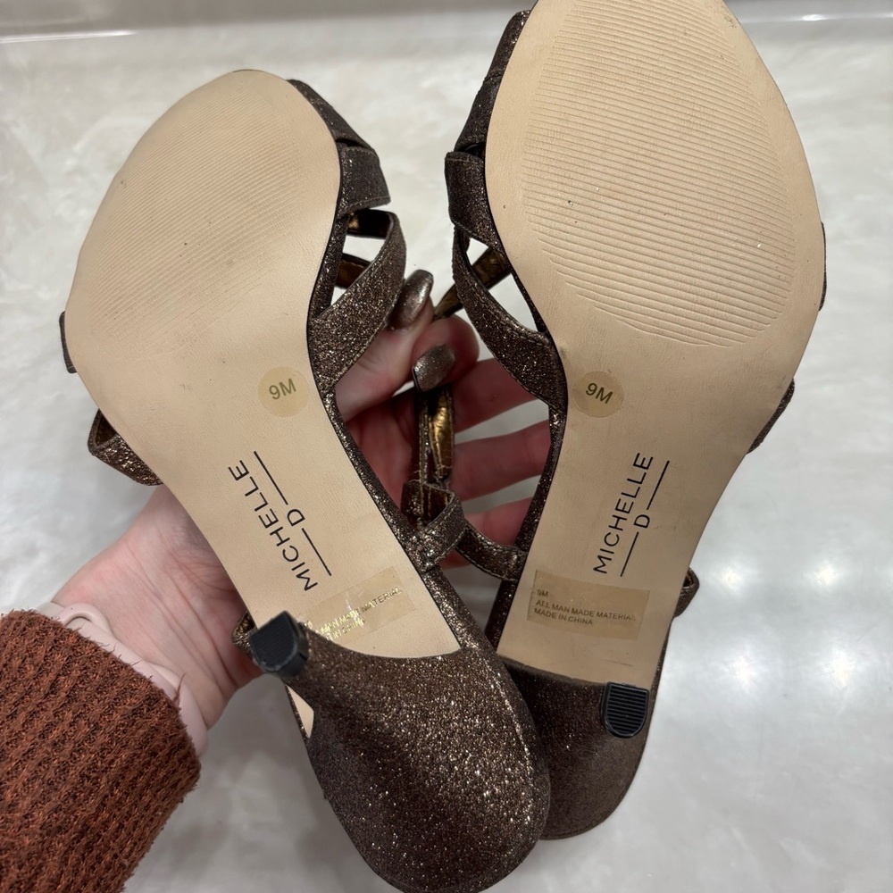 Bronze Glitter Strappy Heels | Michelle D Size 9 - Picture 6 of 8